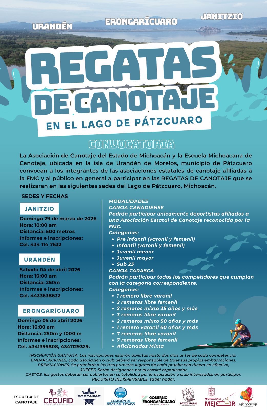 El lago de Pátzcuaro vibrará con las tradicionales regatas de canotaje