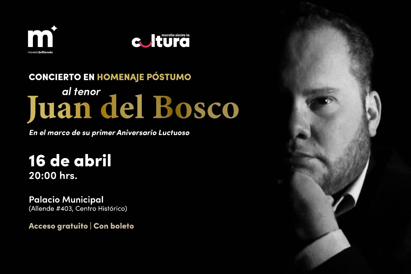 Invita SeCultura Morelia a concierto en homenaje póstumo al tenor Juan del Bosco