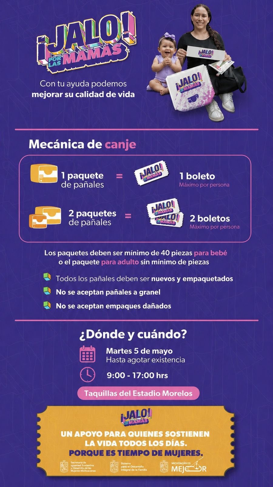 ¡A canjear boletos para “El Buki”! Bedolla anuncia dinámica de pañales por boletos para el concierto gratuito